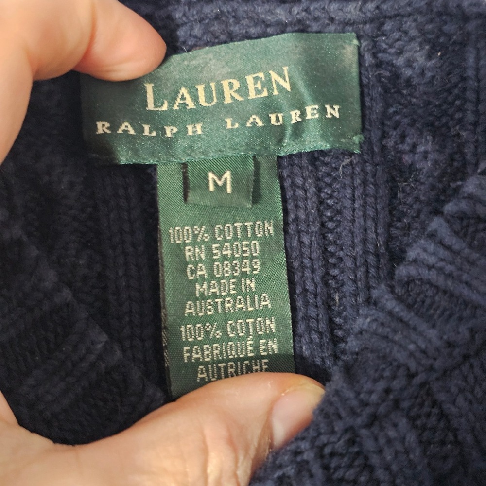 Lauren Ralph Lauren Vintage Cable Knit Sweater M Navy Preppy Nautical Crested - Picture 6 of 8